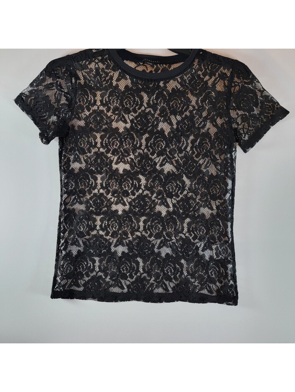 Metaphor Black Floral Lace Short Sleeve Tee - Size XS